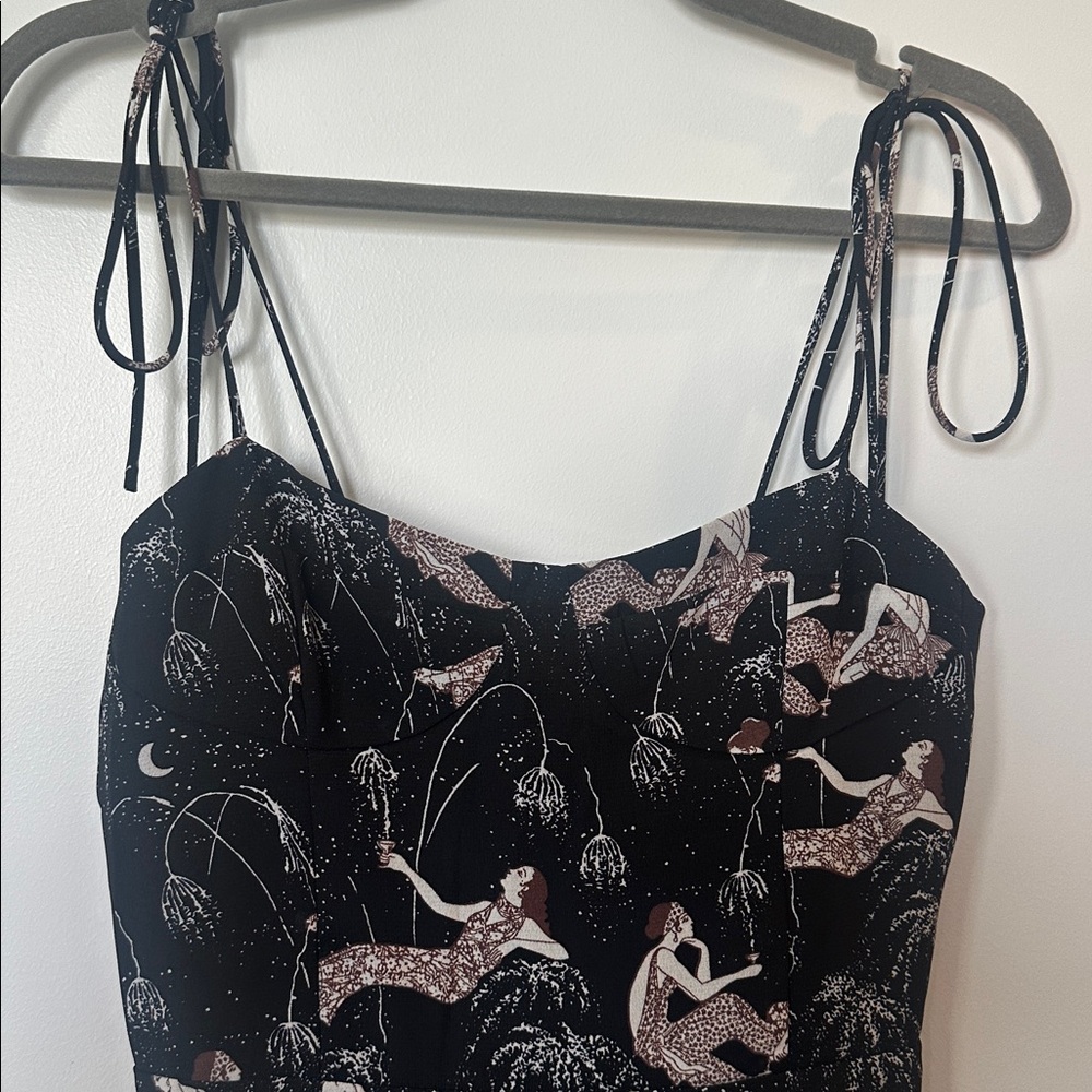 Black Tie Strap Dress with Champagne Print - Picture 5 of 6